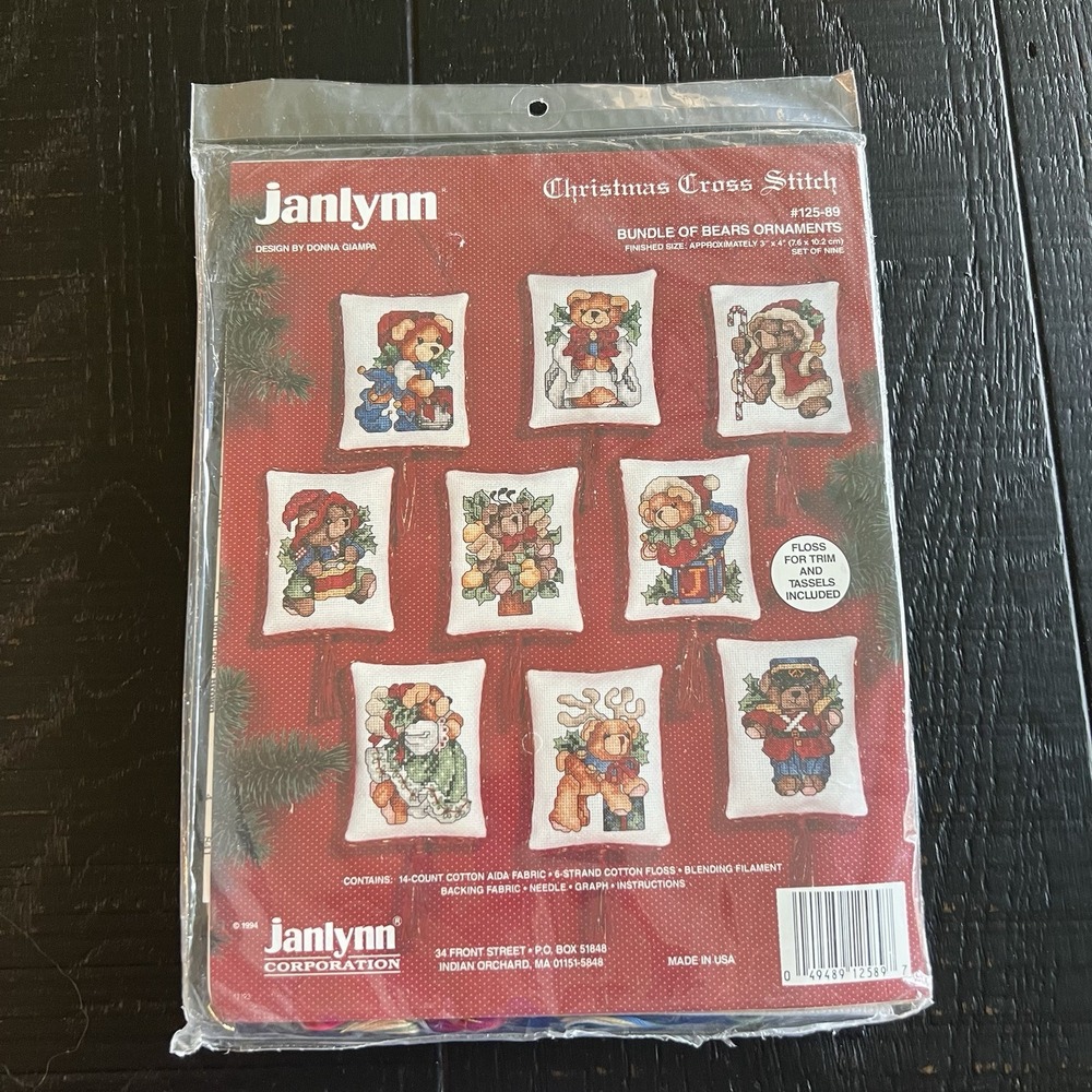 Janlynn Christmas Cross Stitch Kit Bearing Gifts Ornaments 125-92 Vintage Sealed